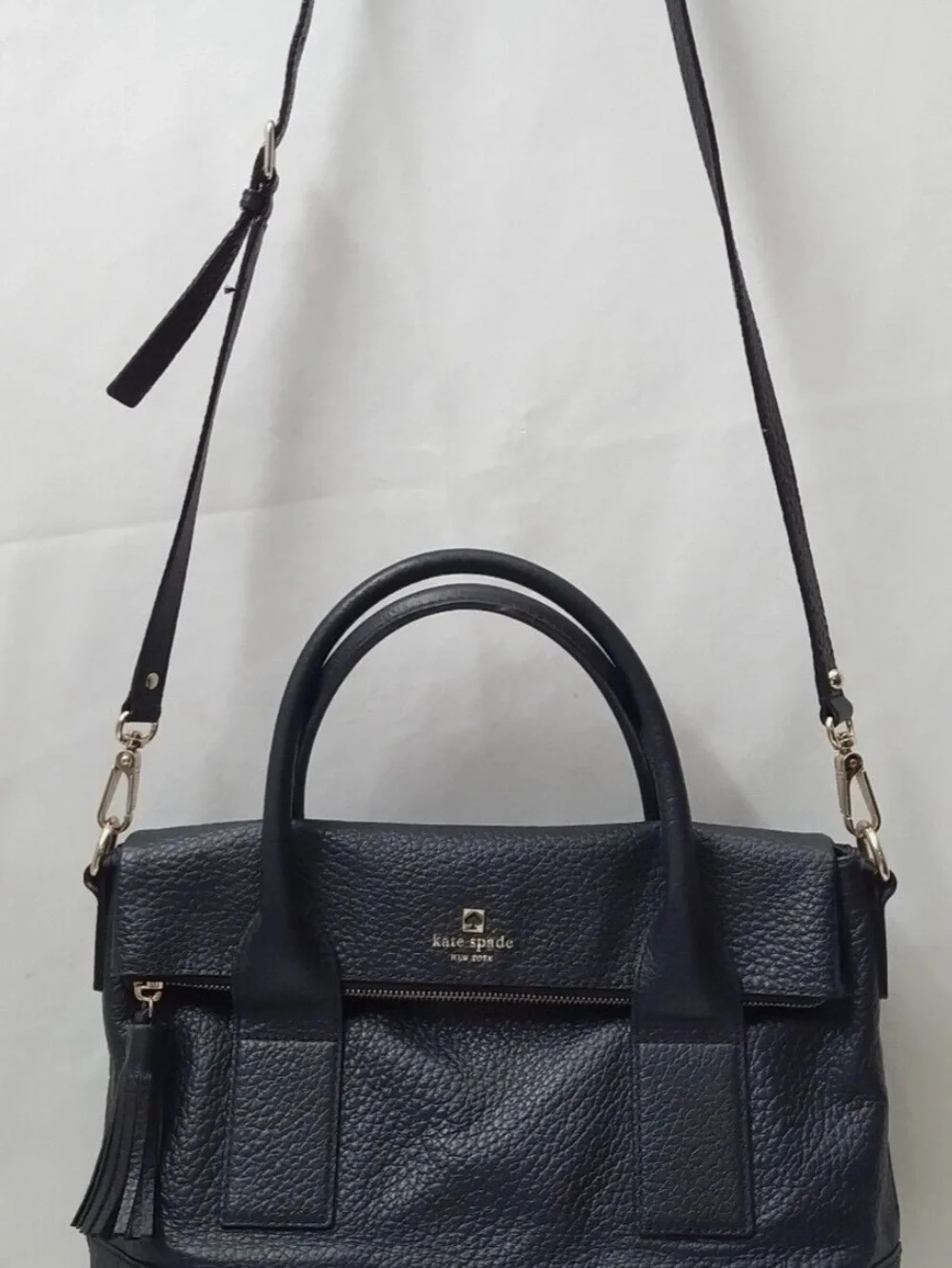 kate spade Black Pebbled Leather Satchel with Removable Strap